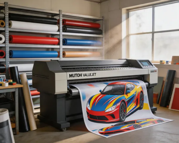 Sign shop with Mutoh ValueJet printing vehicle wrap vinyl