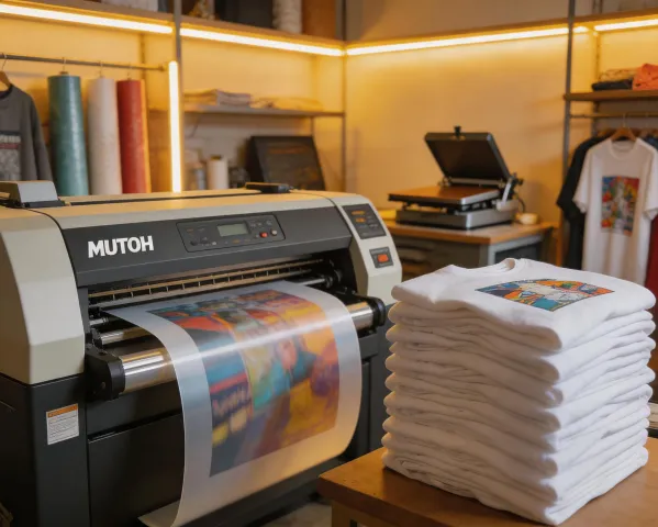 Mutoh DTF apparel printer transfer film and cotton tee