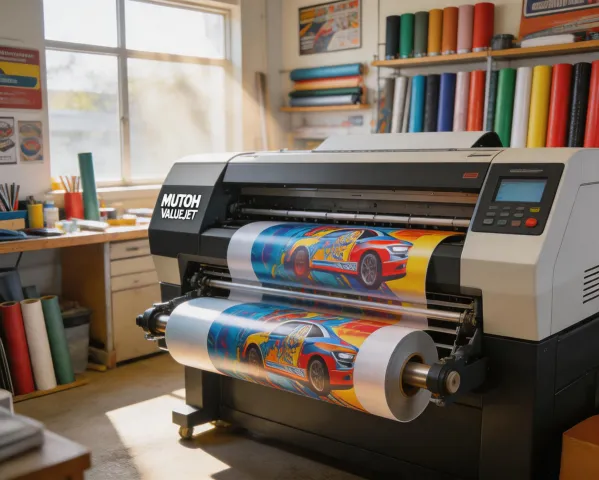 Mutoh ValueJet vinyl printer on sign shop floor